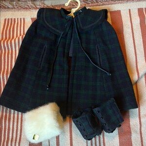 Pleasant Company original Samantha outfit: Plaid Cape with Fur Muff and warmers